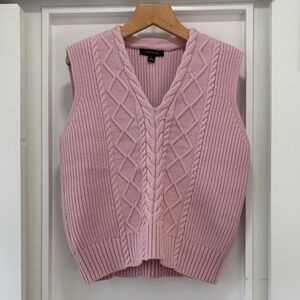 Ann Taylor Light Pink V-Neck Cable Sweater Vest Size Medium